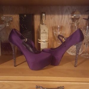 Purple and rhinestone platform heels